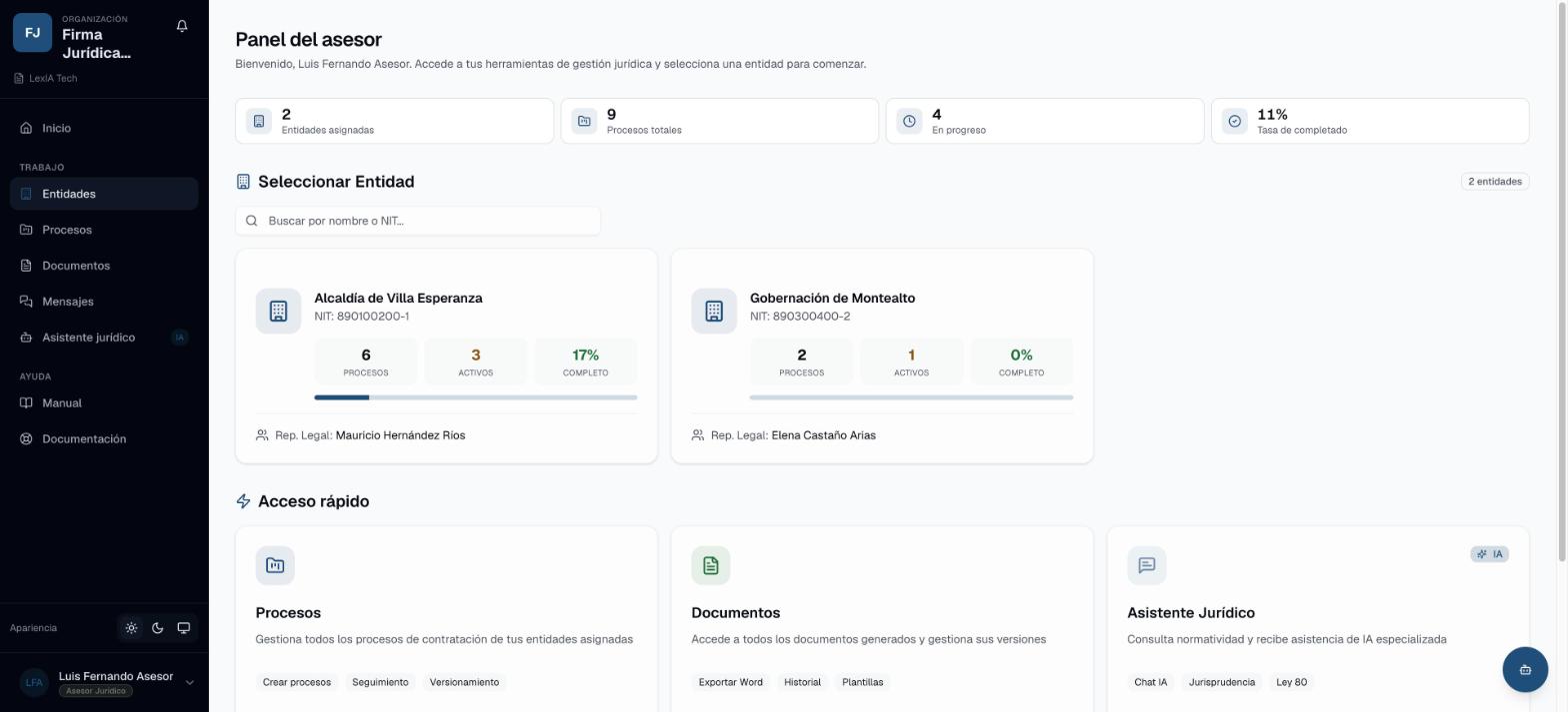 Panel del asesor en LexIA con indicadores y tarjetas de sus asignaciones
